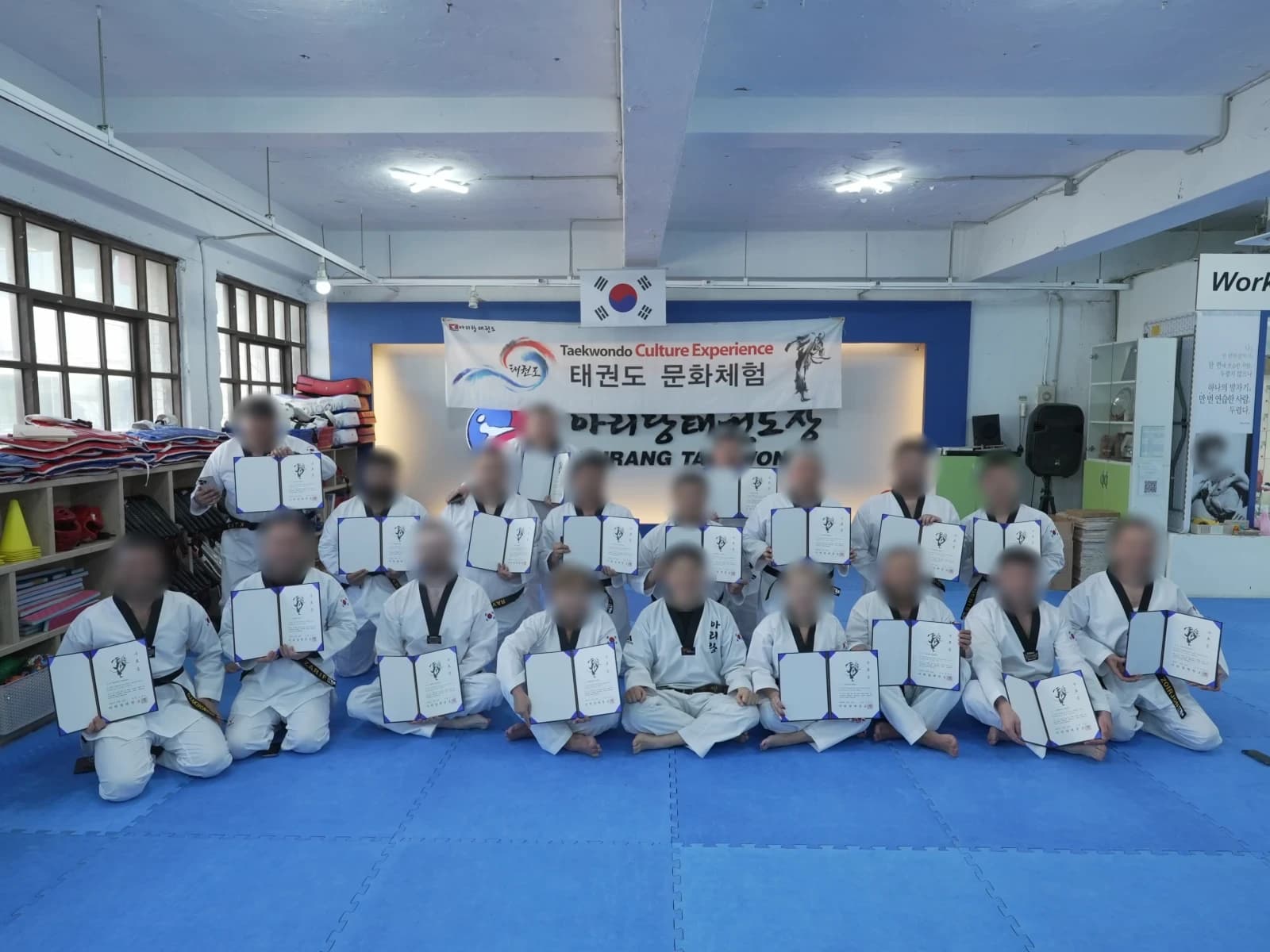Central Asian partners learning Taekwondo forms during the K-Experience session